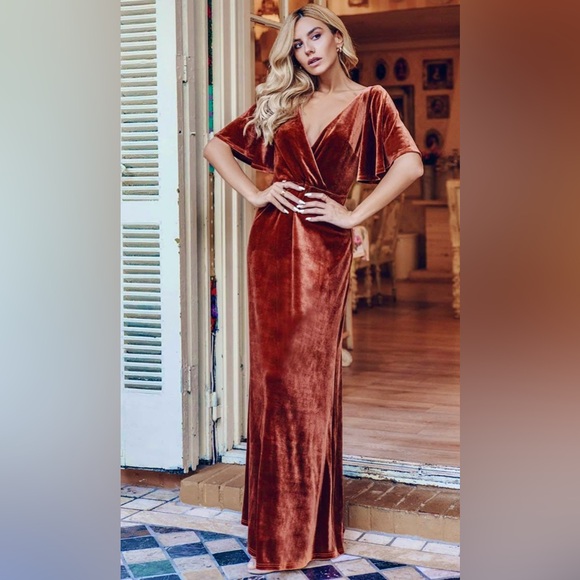 Ever Pretty Dresses & Skirts - ELEGANT VELVET MAXI WRAP DRESS by Ever Pretty (brick red- size L 08 -like new)